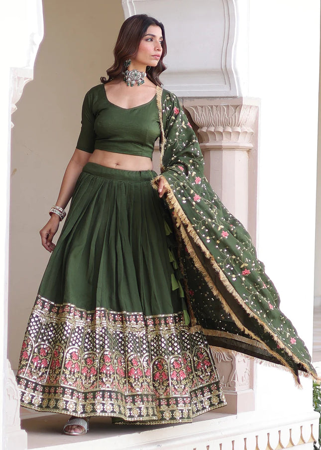 Green Embroidered Lehenga Choli