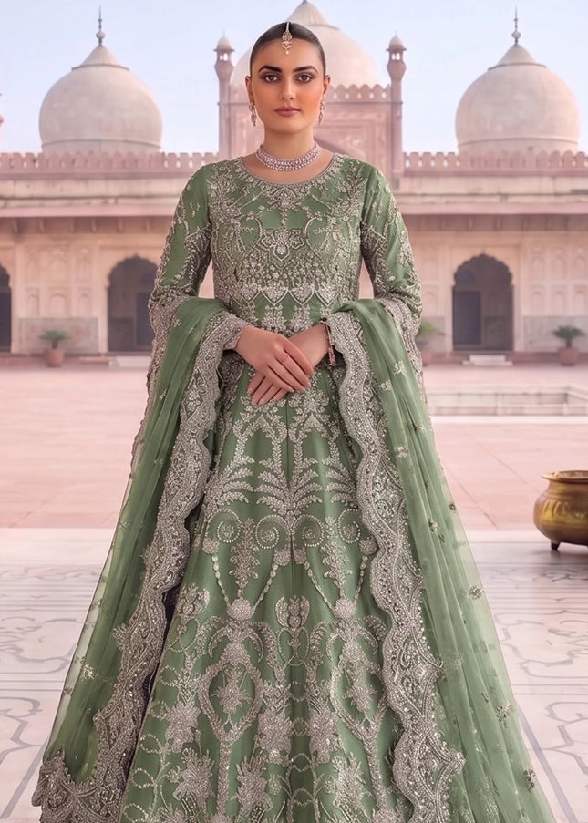 Green Embroidered Anarkali Gown