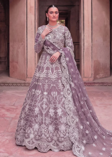 Lavender Embroidered Anarkali Gown