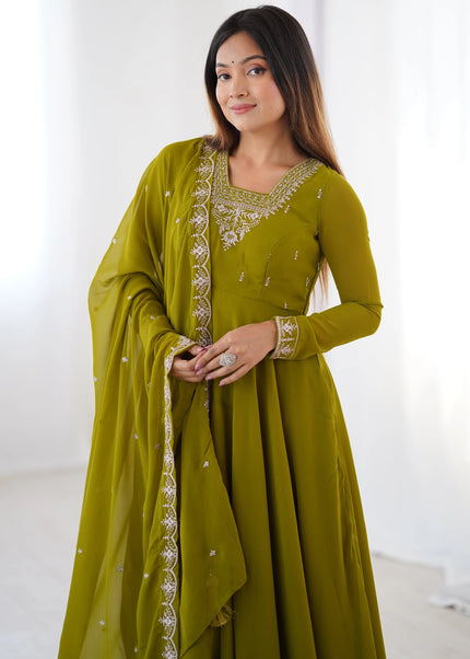 Green Embroidered Anarkali
