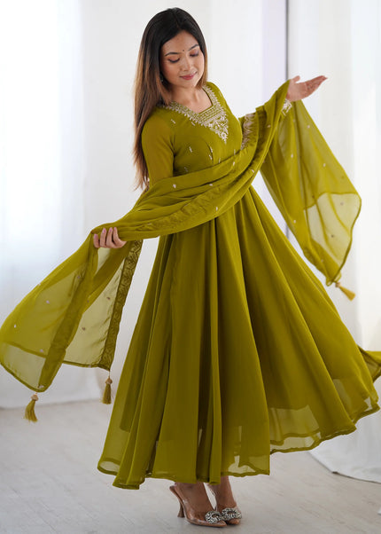 Green Embroidered Anarkali