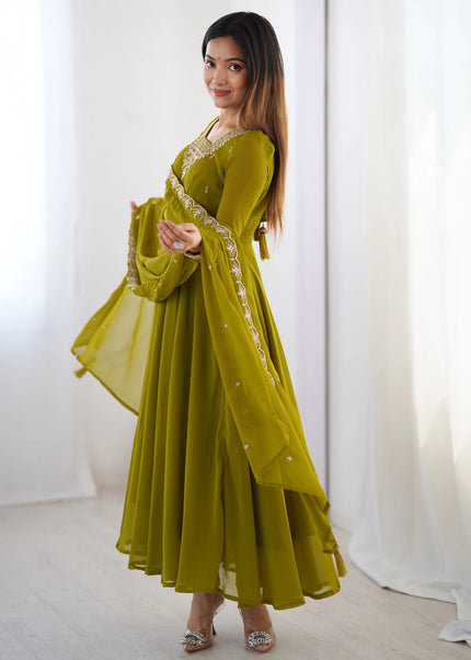 Green Embroidered Anarkali