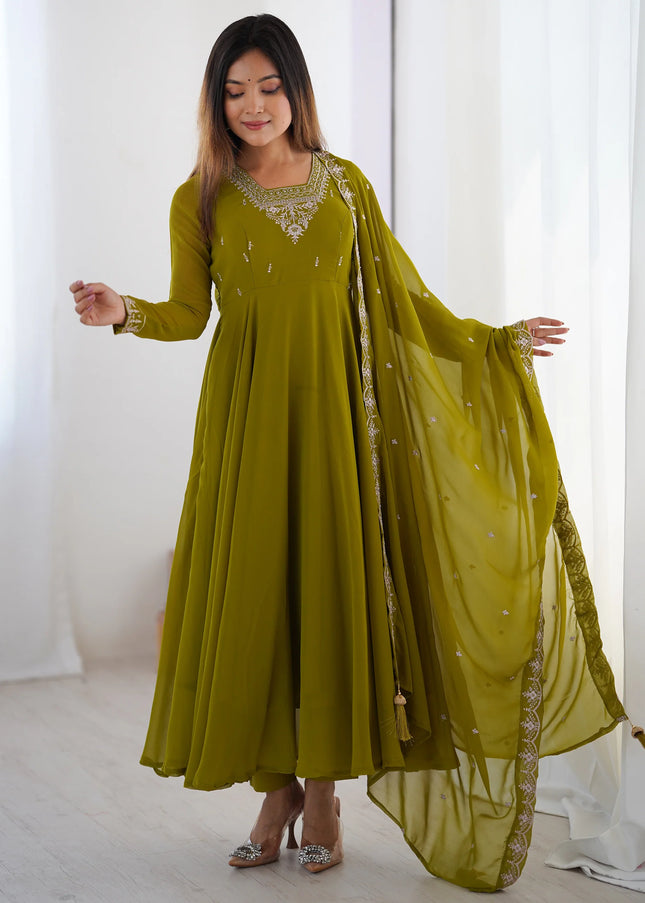 Green Embroidered Anarkali