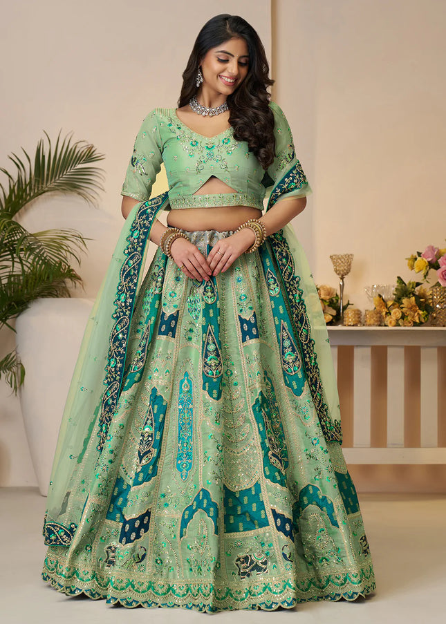 Sea Green Embroidered Lehenga Choli