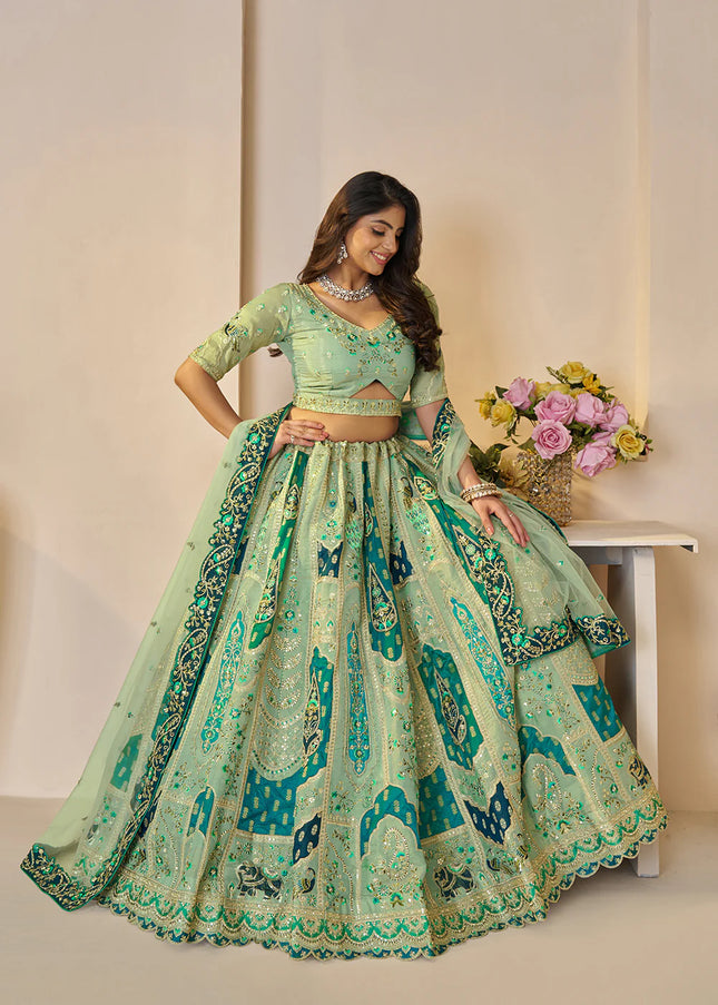 Sea Green Embroidered Lehenga Choli