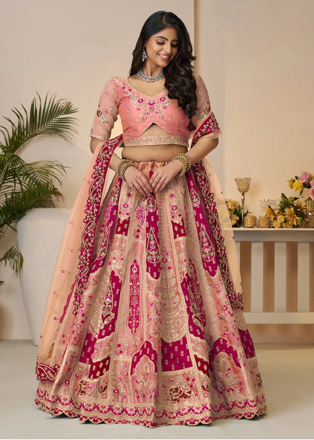 Peach Embroidered Lehenga Choli