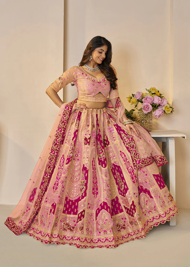 Peach Embroidered Lehenga Choli