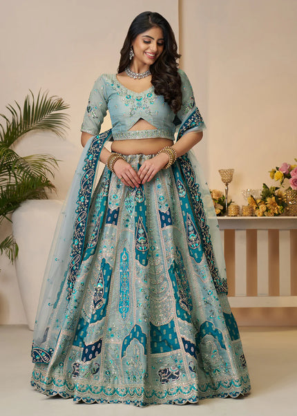 Sky Blue Embroidered Lehenga Choli