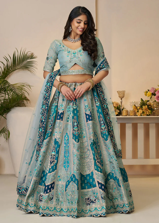 Sky Blue Embroidered Lehenga Choli