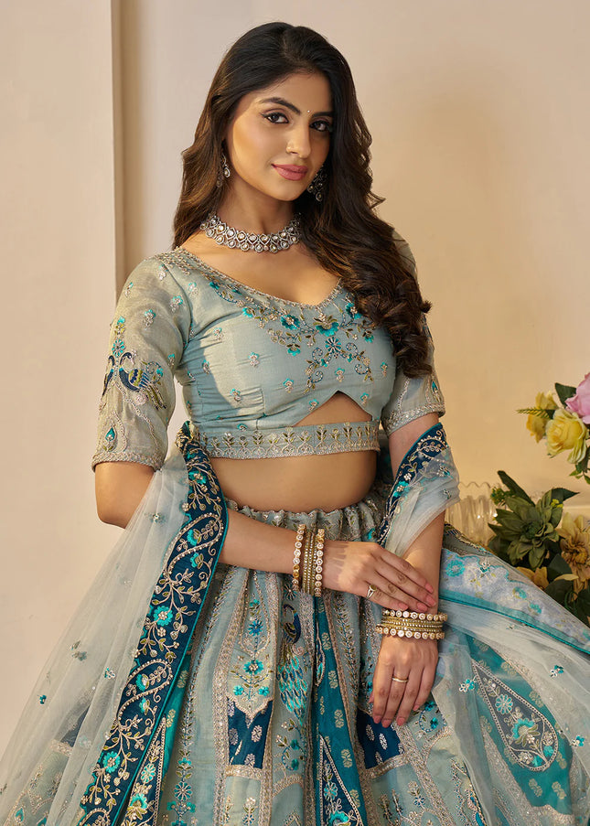 Sky Blue Embroidered Lehenga Choli