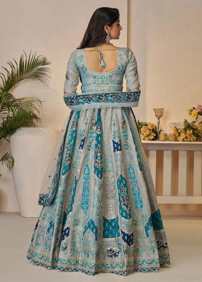 Sky Blue Embroidered Lehenga Choli