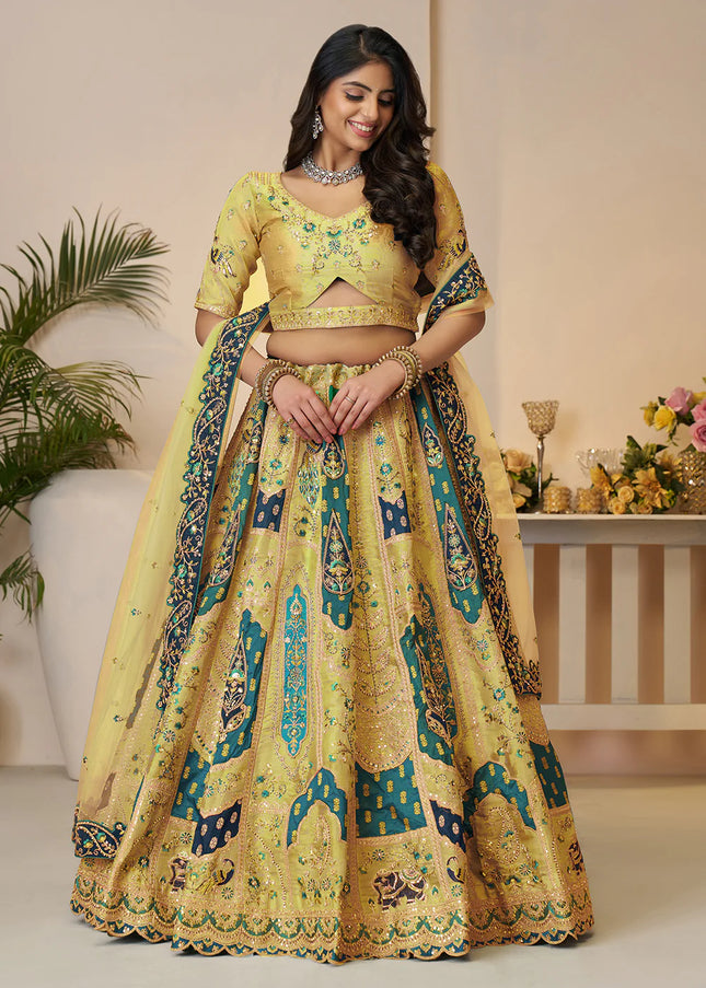 Mustard Yellow Embroidered Lehenga Choli