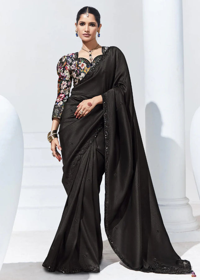 Black Embroidered Festive Saree