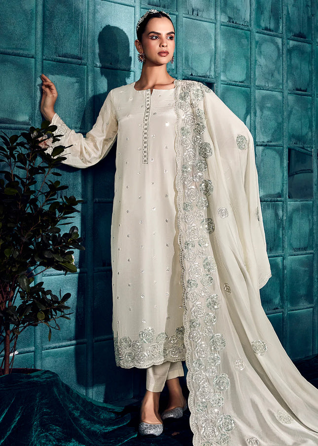 White Embroidered Pant Style Suit