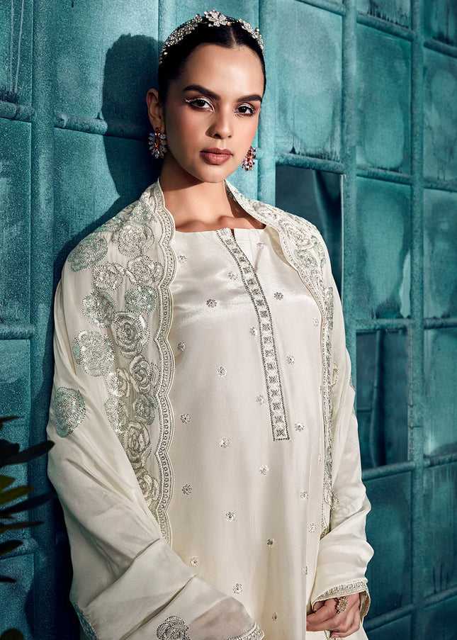 White Embroidered Pant Style Suit