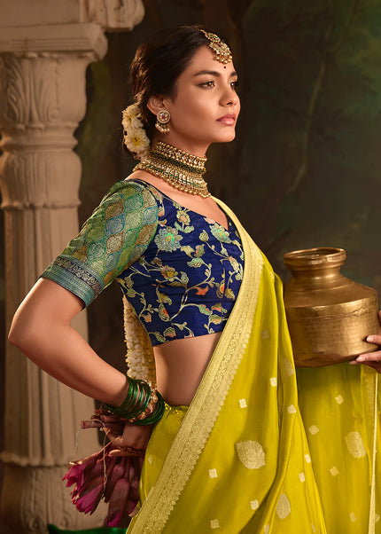 Green and Blue Embroidered Wedding Saree