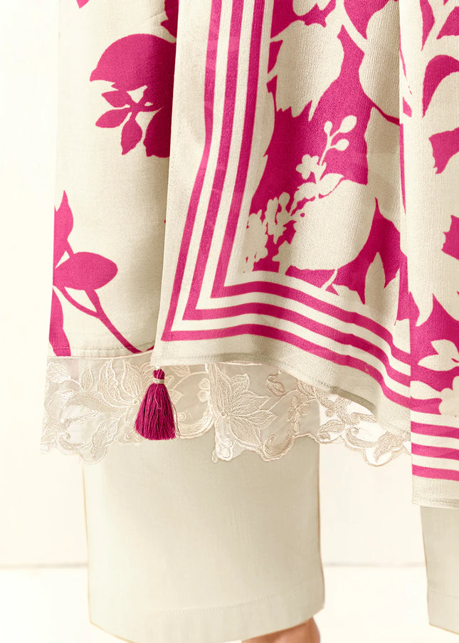 Offwhite and Pink Printed and Embroidered Pant Syle Suit
