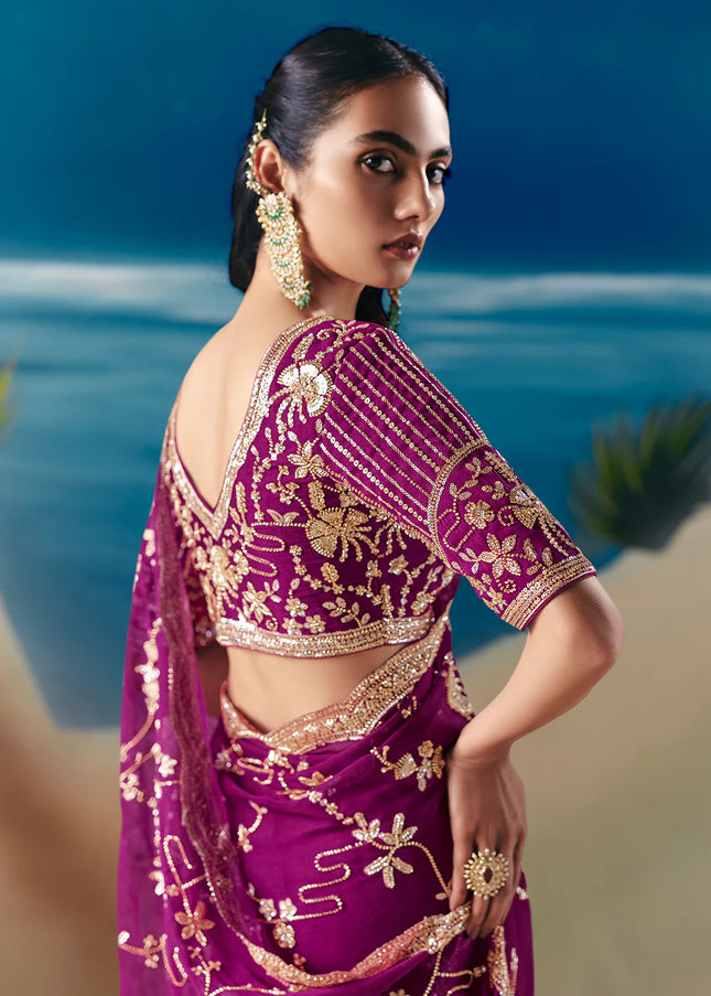 Purple Embroidered Festive Saree