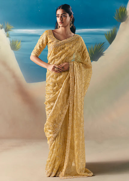 Yellow Embroidered Festive Saree