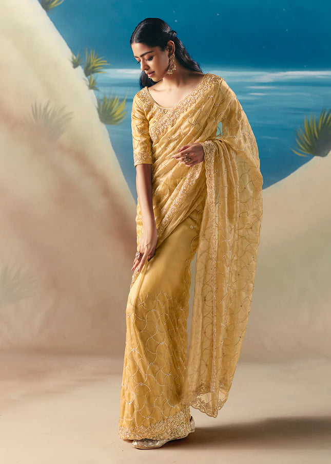 Yellow Embroidered Festive Saree