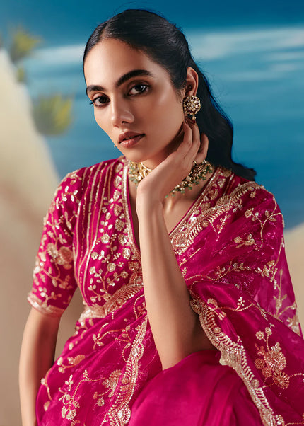 Pink Embroidered Festive Saree
