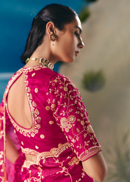 Pink Embroidered Festive Saree