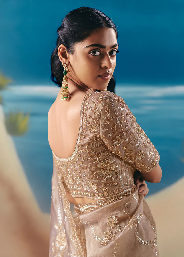 Beige Embroidered Festive Saree