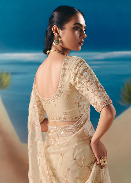 Cream Embroidered Festive Saree