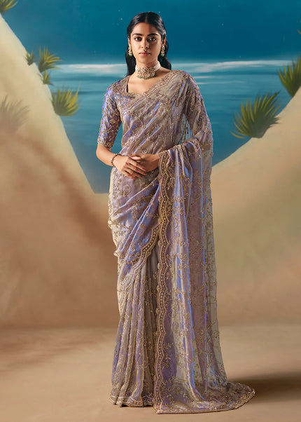 Lavender Embroidered Festive Saree
