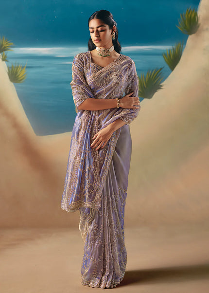 Lavender Embroidered Festive Saree