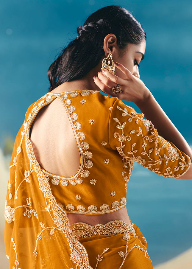Mustard Yellow Embroidered Festive Saree