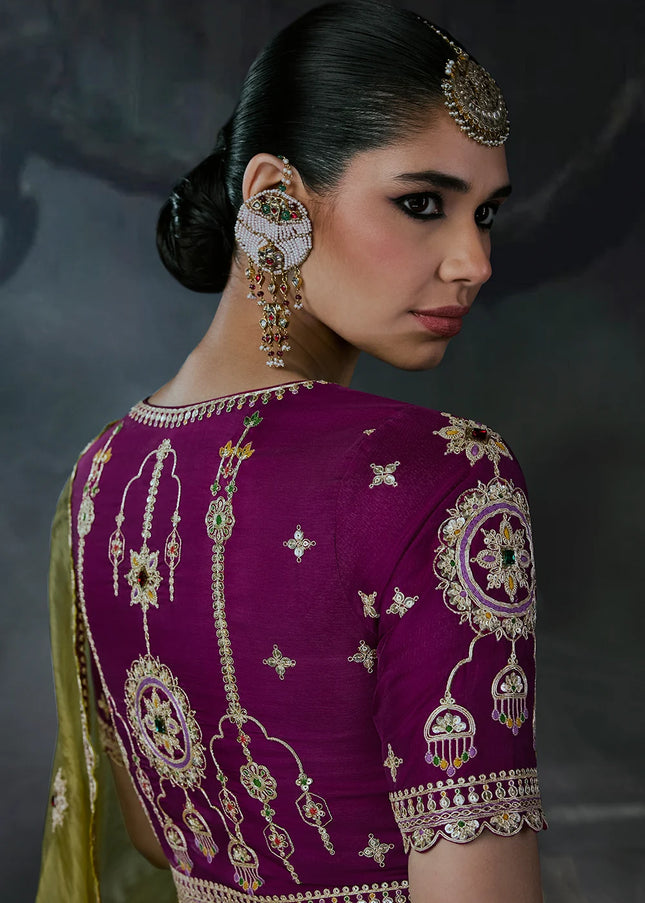 Green and Maroon Embroidered Festive Saree
