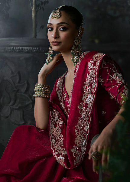 Red Embroidered Festive Saree