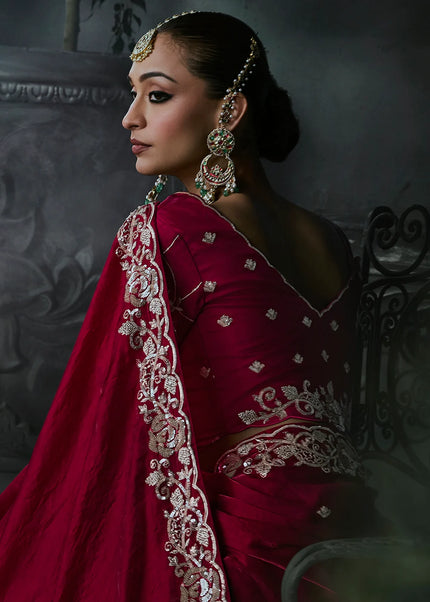 Red Embroidered Festive Saree