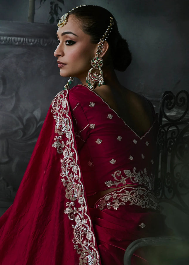 Red Embroidered Festive Saree