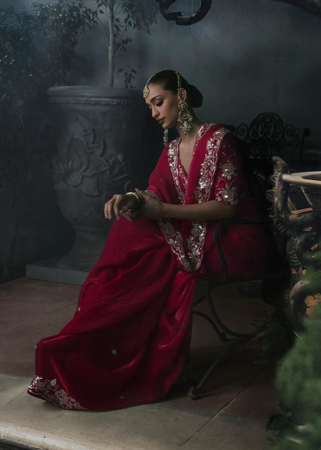 Red Embroidered Festive Saree