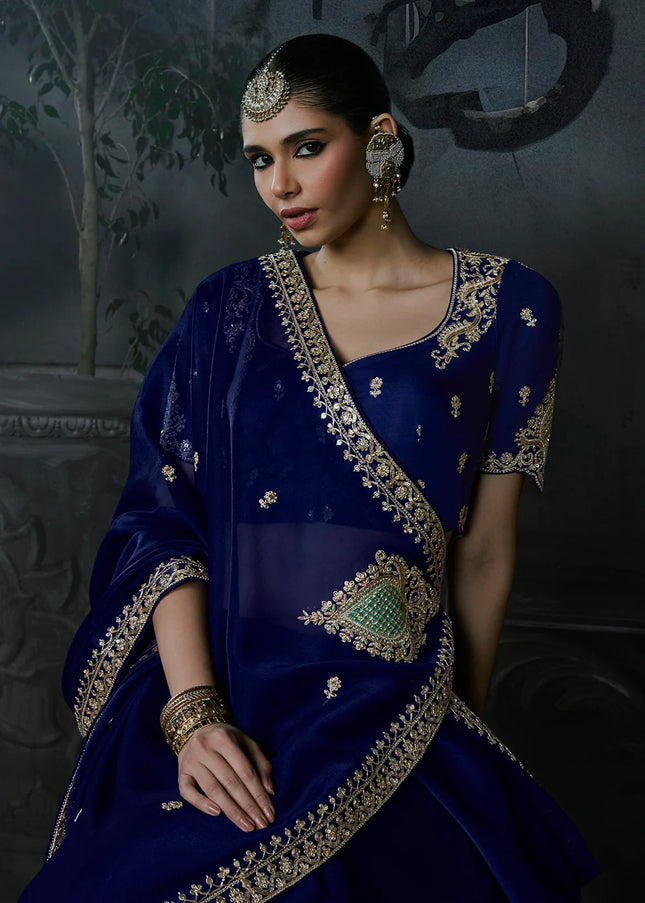 Navy Blue Embroidered Festive Saree
