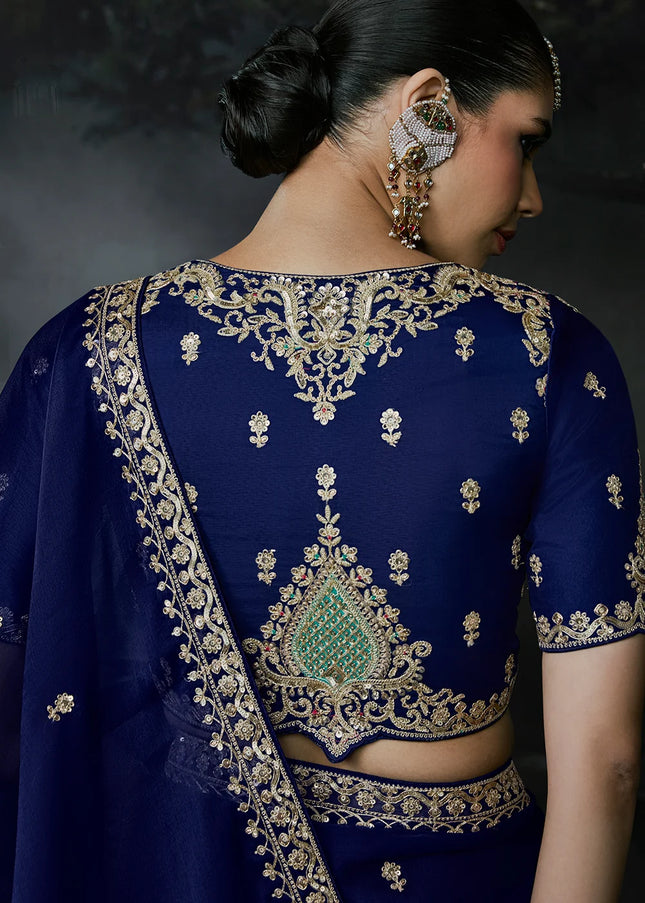 Navy Blue Embroidered Festive Saree
