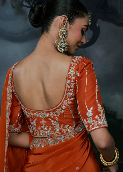 Orange Embroidered Festive Saree