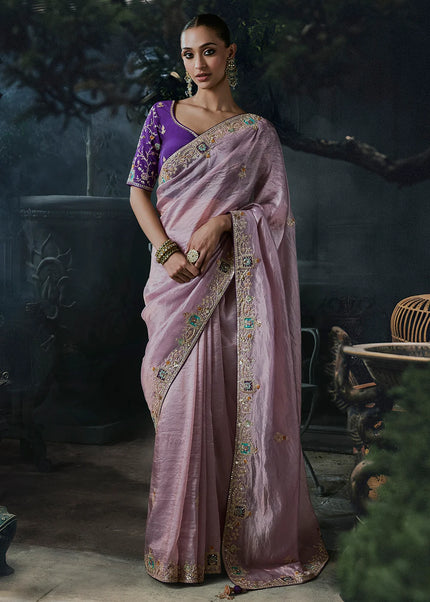 Purple Embroidered Festive Saree
