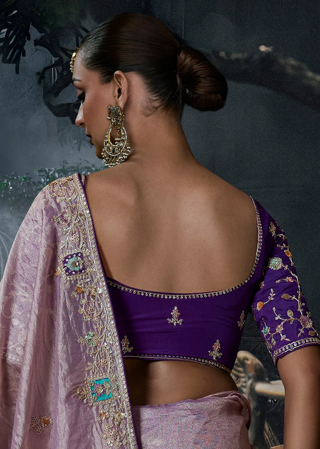 Purple Embroidered Festive Saree