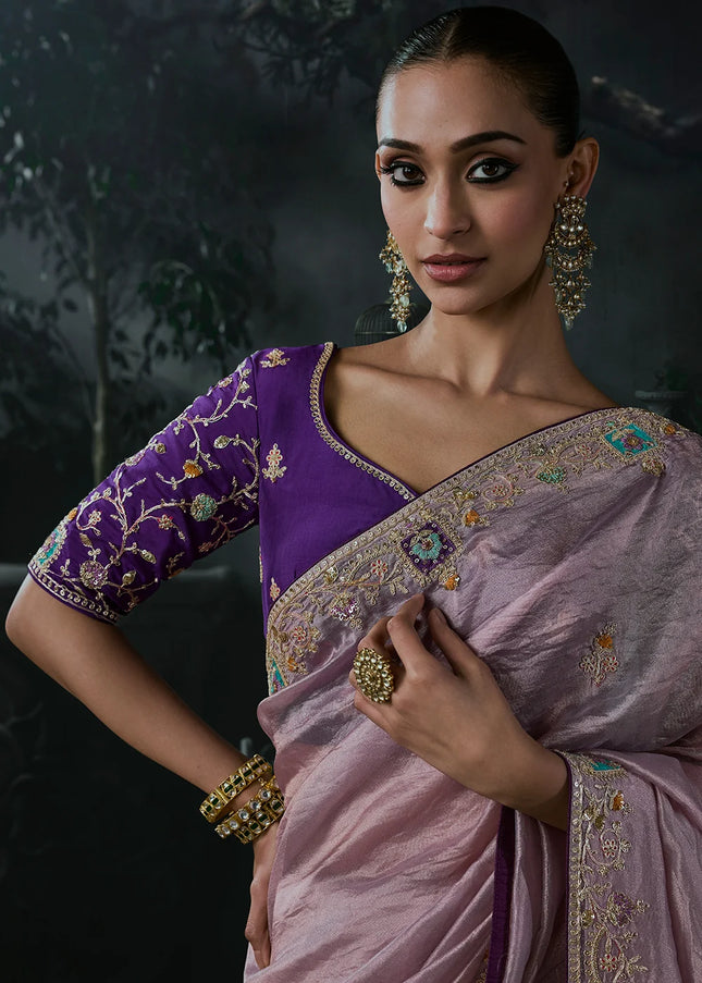 Purple Embroidered Festive Saree