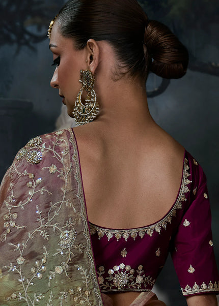 Green and Purple Embroidered Festive Saree