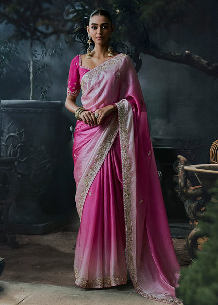 Pink Embroidered Festive Saree