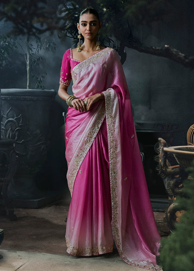 Pink Embroidered Festive Saree