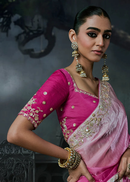 Pink Embroidered Festive Saree