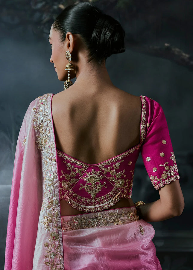 Pink Embroidered Festive Saree