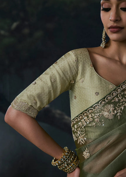 Green Embroidered Festive Saree