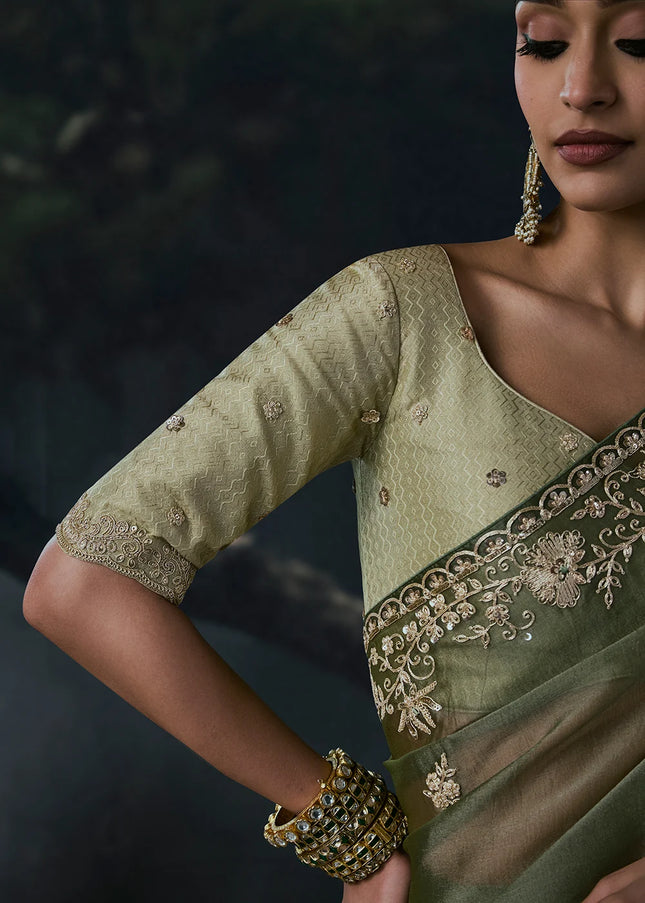 Green Embroidered Festive Saree