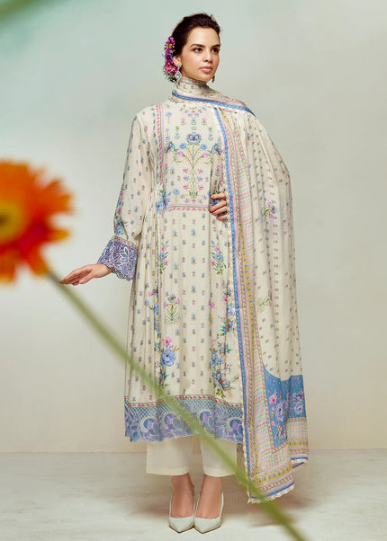 Offwhite Printed and Embroidered Pant Syle Suit